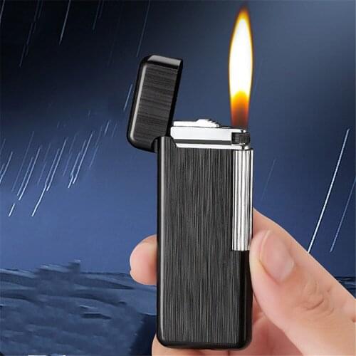 Windproof Flint Lighter Jet Compact Gasoline Free Butane Ultra Thin Metal Cigarette Lighter Smoking Supply Mens Gadgets Gifts
