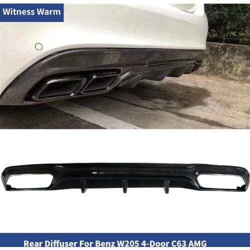 W205 Carbon Fiber Rear Bumper Exhaust Diffuser Lip Spoiler for Benz C180 C200 C300 Sports bumper &C63 bumper 4 door AMG style