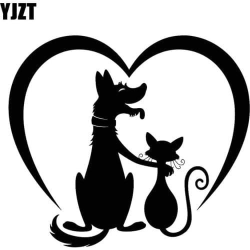 YJZT 14.5CM*12.7CM Pets Animals Dog Cat Friends Vinyl Decal Stickers Black/Silver C10-00302