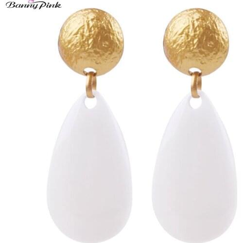 Banny Pink Large Waterdrop Stud Earrings For Women Chunky Geometric Statement Earrings Party Flower Resin Post Earrings Brincos