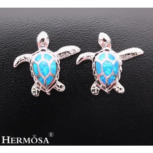 Hermosa Blue Fire Opal Sea Turtle Earrings Jewelry Stud Earring For Ladies Fashion Women Party Holiday