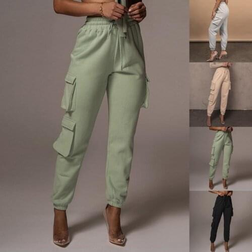 Lady Sporty Drawstring Pockets Sweatpants Pants Trousers Pockets for Sports