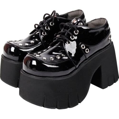 Angelic imprint woman Gothic lolita cosplay punk shoes lady high heels Pumps girl princess dress party shoes 10cm PL 8960 rivets