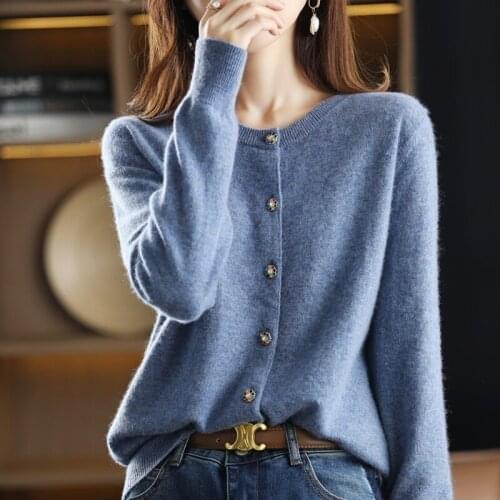 2021 new autumn winter cashmere sweater womens round neck solid diamond button lazy sweater 100% wool sweater top
