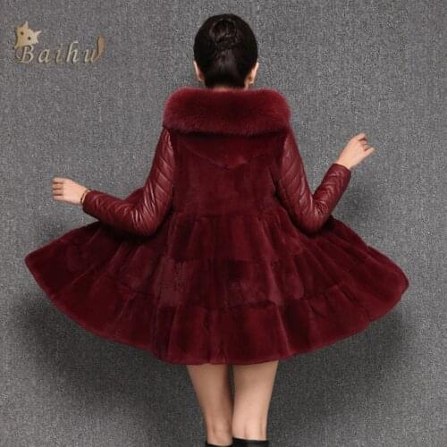 Rex rabbit skin sheepskin down coat medium-long female leather clothing fox fur 2019