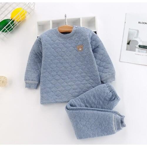 Winter Pajamas For Baby Kid Clothes Suit Three Layers Cotton Toddler Boys Children Clothes Girl Thermal Underwear+Pant Sleepwear