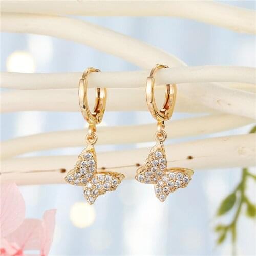 1Pair Cute Rhinestone Hollow Star Butterfly Hoop Earrings For Women Shiny Crystal Round Geometric Small Stud Earrings Jewelry