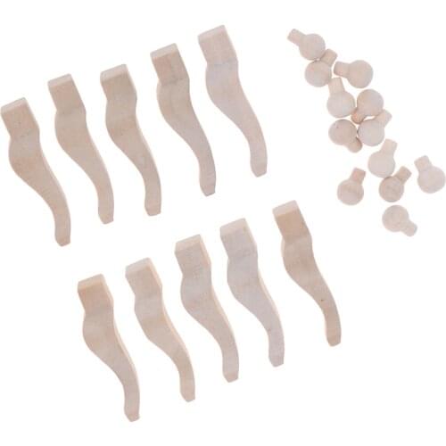 10pcs DIY Wooden Table Legs Drawer Round Pull Handles Dolls Accessories For 1/12 Doll House Miniature Decoration