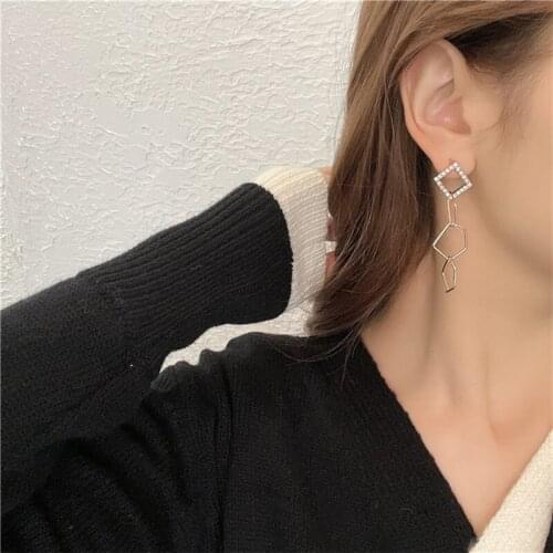 11.29S925 needle ring geometry earstud light luxury high sense earrings pendant long earrings clip without earhole for women