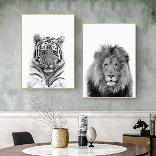 Black and White Animal Wall Art Canvas Painting Modern Home Decor Nordic Picture Lion Tiger Posters and Prints for Living Room