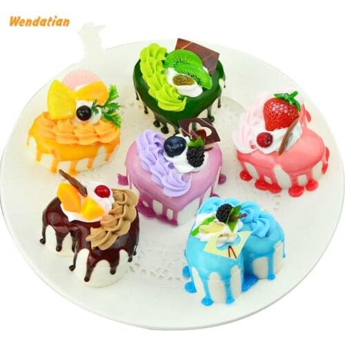 Home Decor Decoration Crafts Miniatures Pu Restaurant Simulation Heart Shaped Fruit Cream Cake Model Fridge Magnets 6pcs/lot