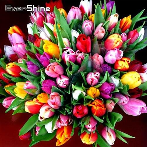 EverShine Full Square Diamond Mosaic Flower 5D DIY Diamond Embroidery Tulips Cross Stitch Painting Rhinestones Wall Decor