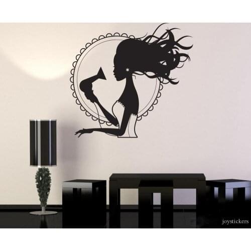 Hair Dryer Stylist Vinyl Wall Stickers Beauty Salon Woman Barbershop Wall Sticker Removable Wallpaper Waterproof Mural joy685