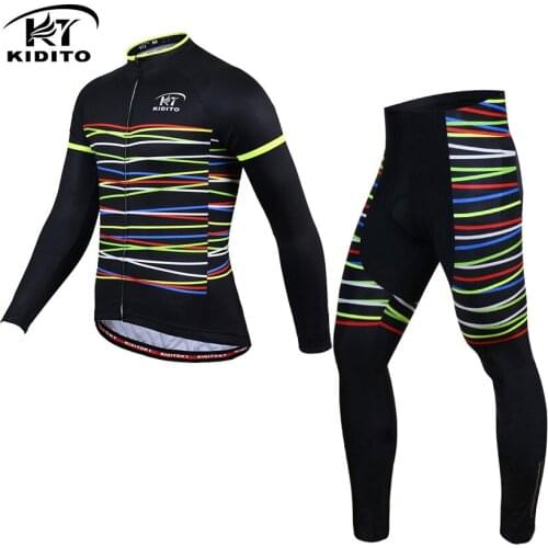 Kiditokt Spring / Summer Long-sleeved Cycling Suit Mens Autumn Bib Equipment Cycling Clothes Sponge Cushion Jerseys Breathable