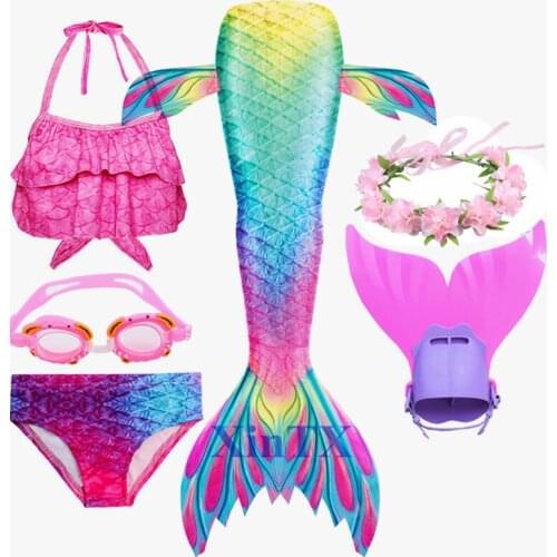6PCS/Set HOT Kids Girls Mermaid Tails Cosplay Swimsuit can add Monofin Fin Goggle with Garland or crown Bathing Suit Dress