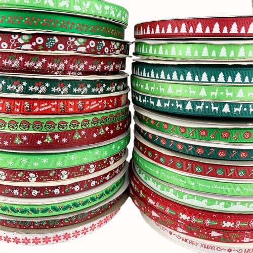 5 Yards 10MM Christmas Ribbon Printed Grosgrain Ribbons For Party Wedding Decor Gift Wrapping DIY Hair Bows Ribbon For Crafts
