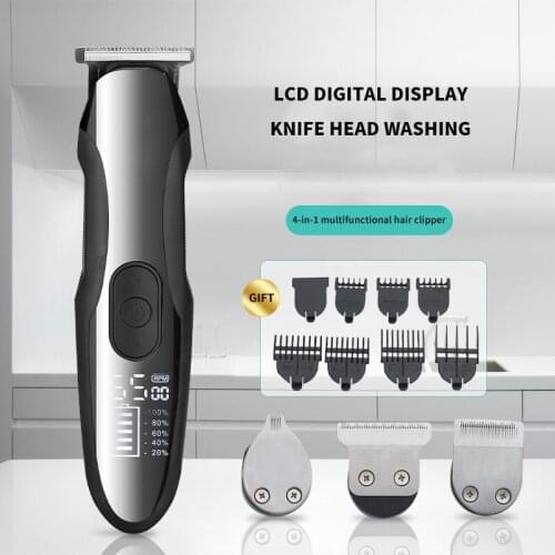 MenS 4 In 1 Electric Hair Clipper Hair Salon Carving Push White Hair Clipper LCD Digital Display Household Hair Clipper