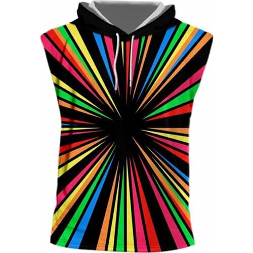 IFPD EU Size Sleeveless Shirts Man New 3D Print Colored Radial Lines Funny Oversized Vest Man Undershirt Summer Hooded Tank Top