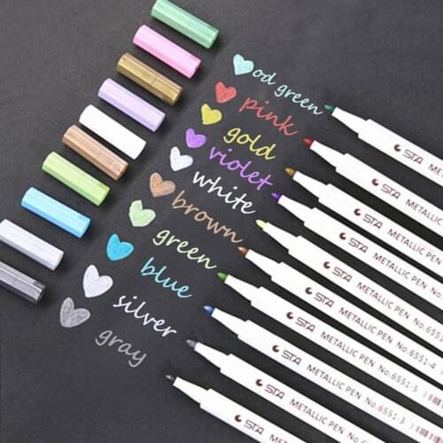 10 Colors STA Fineliner Metallic Marker Pen Liner Felt-tip Pens Brush List Diary For Drawing School Stationery Art Supplies