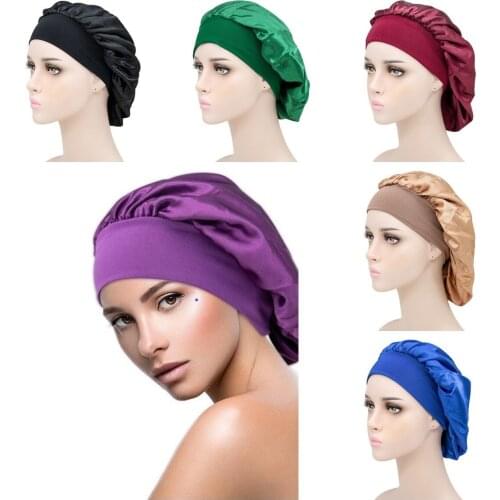 Fashion Luxury Wide Band Satin Bonnet Cap for Women Comfortable Night Sleep Hat Hair Loss Cap Turban Hair Accessories Wholesale