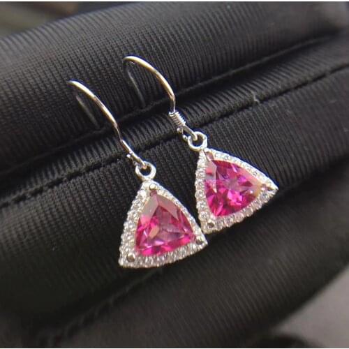 Fashion Lovely delicate triangular natural pink topaz drop earrings Natural gemstone earrings 925 silver girl party gift jewelry