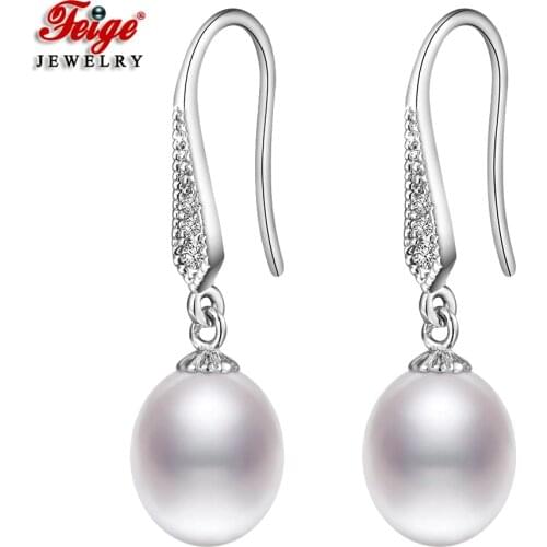 Fashion Jewelry White Natural Ellipse Freshwater Pearl Drop Earrings for Women Beautiful Pearl Jewelry Gifts Wholesale FEIGE