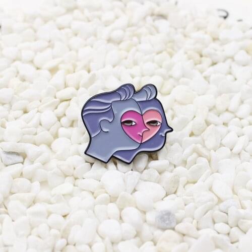 Male and female side faces Enamel Brooch heart-shaped love Lapel Pin Badge gifts for men and women