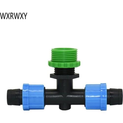 Male 3/4 1/2 to 16mm drip tape water splitter tee connector Lock Nut Greenhouse drip irrigation fittings 25 pcs