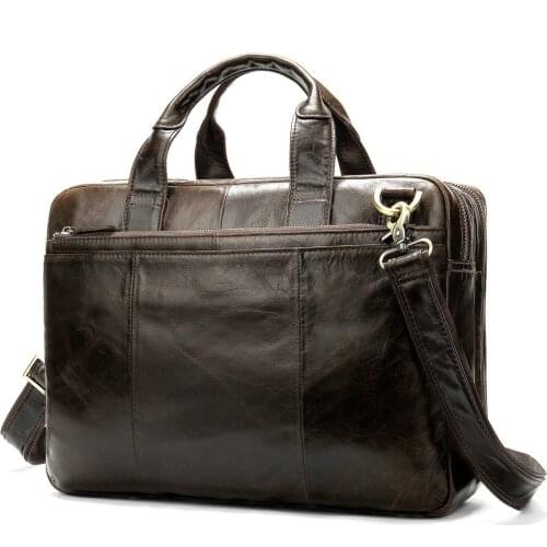 Mens top layer cowhide handbag new oil wax leather large-capacity business briefcase