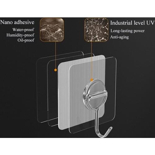 304 Stainless Steel Wall Hook Japanese Nano Adhesive Water-proof Wall Organizer Hanger Hooks Behind-door Keys Coat Sundries Hook