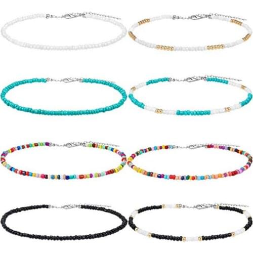 8 Sets Handmade Fashion All-match Color Rice Bead Necklace Fashionable And Easy To Match Durable Material Necklace