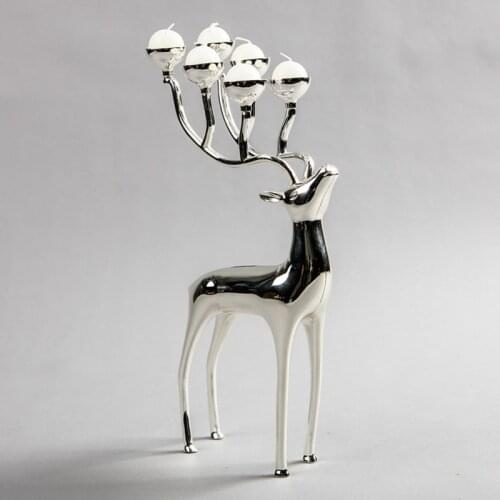 Silver plated deer shape metal candle holder, 6-arms candelabra with 18pcs free candles