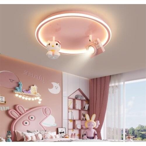 Nordic Childrens Room Pink Ceiling Lamp Girl Cartoon Princess Room LED Round Bedroom Study Ceiling Light Eye Protection Fixture