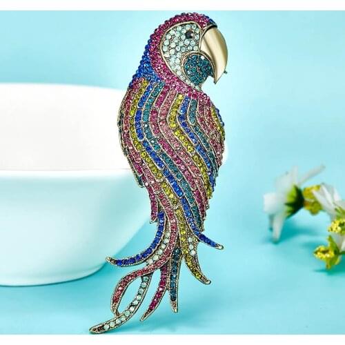 Luxury Brand Big Bird Animal Brooches For Men Colar Masculino Colorful Rhinestone Hijab Accessories Noble Vintage Brooch Bijoux