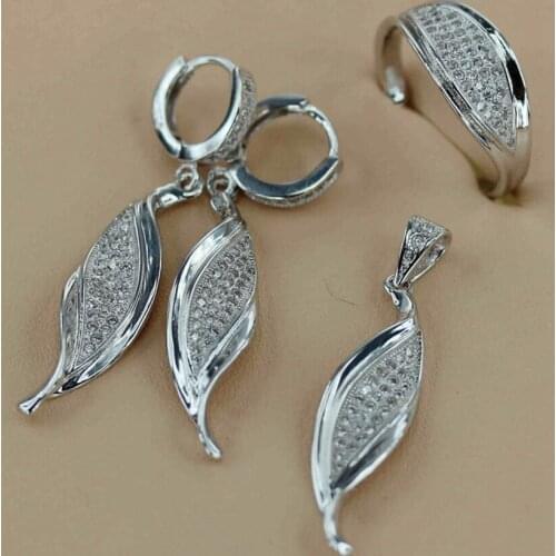 Eulonvan Luxury Cute fashion jewelry sets womens accessories (ring/earring/pendant) White Cubic Zirconia Rhodium Plated R3137set