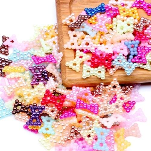 Bow Tie Shape 80Pcs/Bag 12x9MM Half Pearl Resin Rhinestones for DIY Jewelry Nail Art Decals Wedding Phone Case Decoration