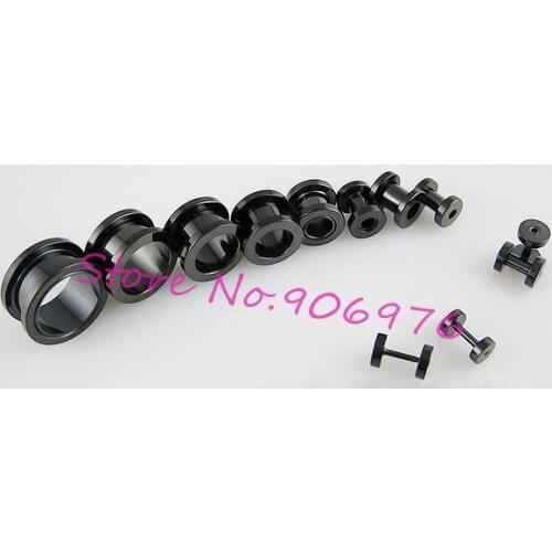 Black Flesh Tunnel Titanium Anodized Ear Plugs 1.2-18mm set Body Piercing Jewelry Ear Expander Earring 316L stainless steel