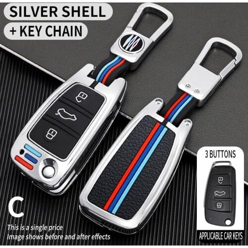 Alloy Luminous Remote Flip Car Key Fob Cover Case Holder Shell Keychain For Audi A3 A4 A5 A7 A8 B6 B7 B8RS3 Q2 Q3 Q7 TT S3 S6 S7