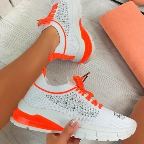 Women Summer Sneaker Lace Up Ladies Rhinestone Running Shoes For Women Casual Breathable Non Slip Gym Sport Shoes For Female