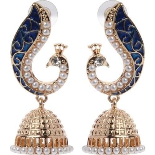 Gold Pearl Blue Peacock Drop Earrings For Women Mosaic Brincos De Festa Indian Jewelry Pendientes Largos Joias Jewelry #288535