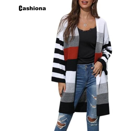 Women Autumn Long Sweater Patchwork Color Femme Jumper Cardigans Knitted Sweaters Winter Warm Coat Fashion Womens Clothing 2020