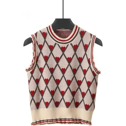 Urifens Korean Waistcoat 2021 Spring O Neck Heart Love Knitted Sweater Vest Womens Ruffles Sleeveless Chic Vest Top BN48U