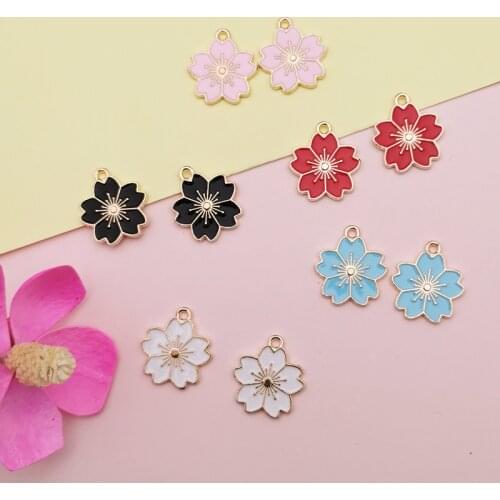 10pcs Classics Colorful Cherry Blossoms Enamel Charms Metal Five Petals Flower Pendants Fit Making Earring Jewelry DIY Accessory