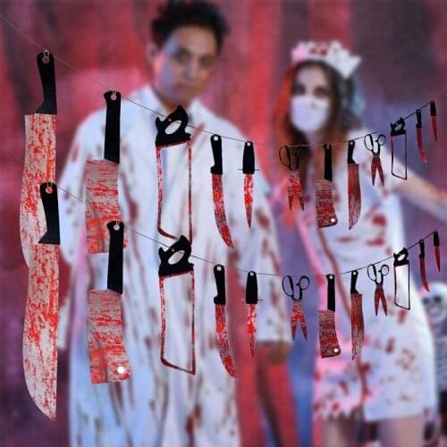 12pcs Halloween Plastic Blood Knife Tools Sets Horror Spooky Haunted House Hanging Knife Garland Banner Halloween Decoration 7Z