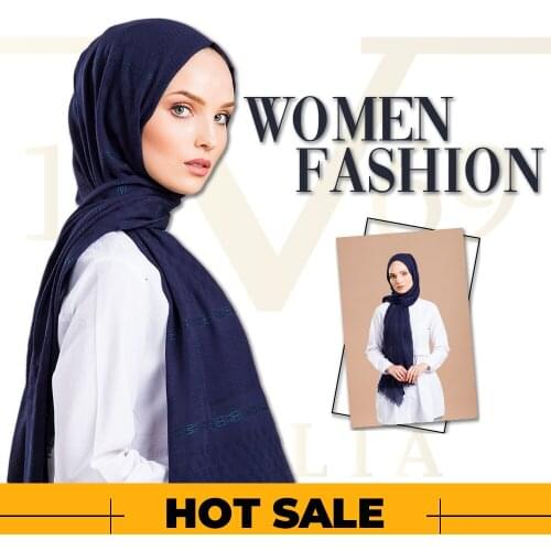 2020 Hot Sale Women 75x200 cm Navy Blue Cotton Shawl Silky Scarf Muslim Hijab Wrap Female Neck Warm Headband Face Mask Lady