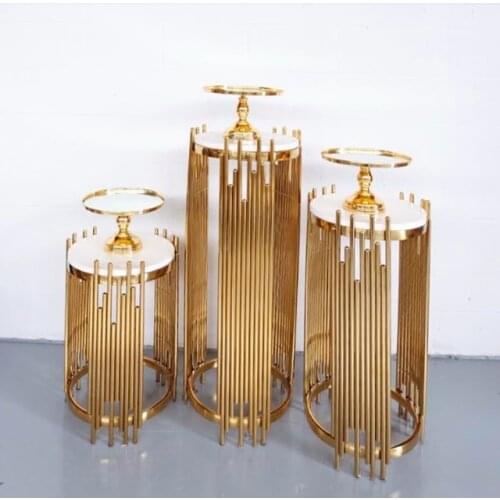 3pcs/set)Stainless Steel Gold Frame Crystal Round cake Table For Wedding Rental sunyu2590