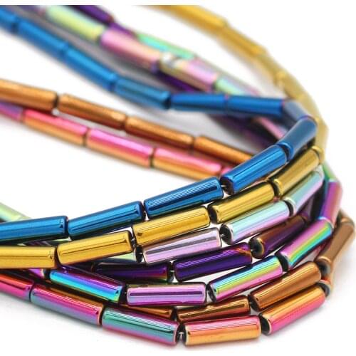 13X4MM 30pcs Natural Stone Blue,Gold,Green,Red Long Cylinder Hematite Spacers Loose Beads For DIY Jewelry Making Bracelet