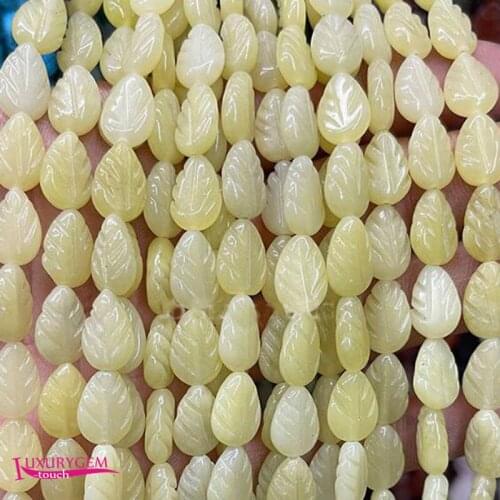 Natural Light Lemons Jades Stone Spacer Loose Beads High Quality 8x11mm Carve Leaves Shape DIY Gem Jewelry Making 32Pcs a3704