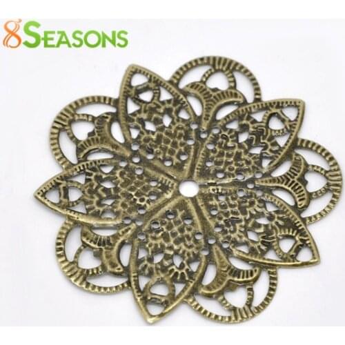 8Seasons Iron Based Alloy Connectors Flower Antique Bronze Filigree Color Vintage DIY Jewelry Findings 4.6cm x 4.6cm, 50 PCs