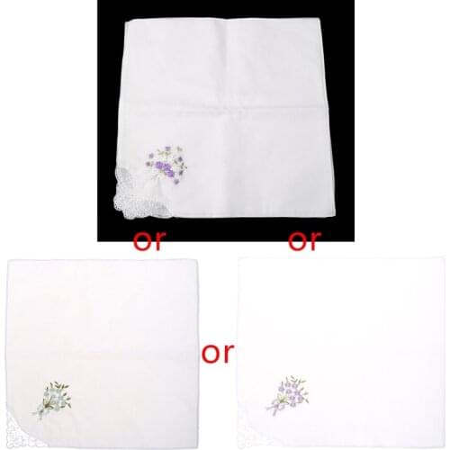 6 Pcs Vintage Cotton Ladies Embroidered Lace Handkerchief Women Floral Hanky